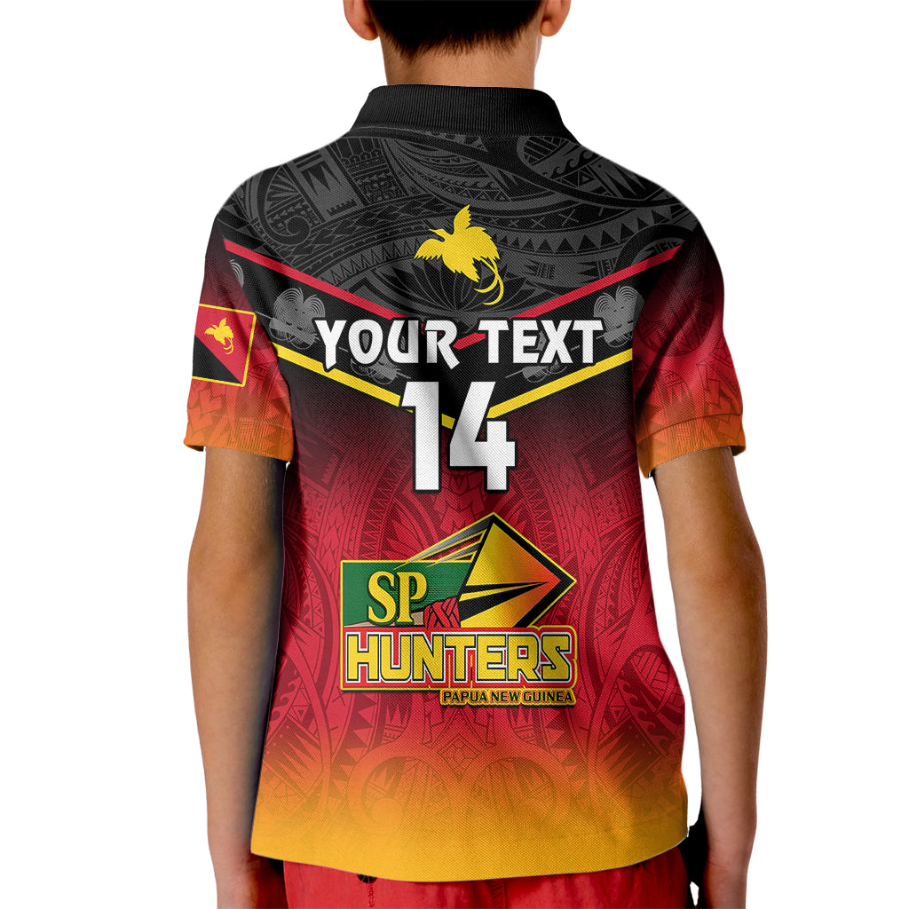 Personalised Papua New Guinea Rugby Kid Polo Shirt PNG Hunters Polynesian Black LT14 - Polynesian Pride