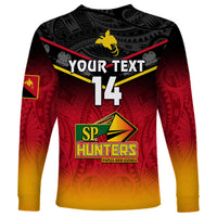 Personalised Papua New Guinea Rugby Long Sleeve Shirt PNG Hunters Polynesian Black LT14 - Polynesian Pride