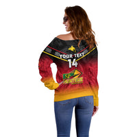 Personalised Papua New Guinea Rugby Off Shoulder Sweater PNG Hunters Polynesian Black LT14 - Polynesian Pride