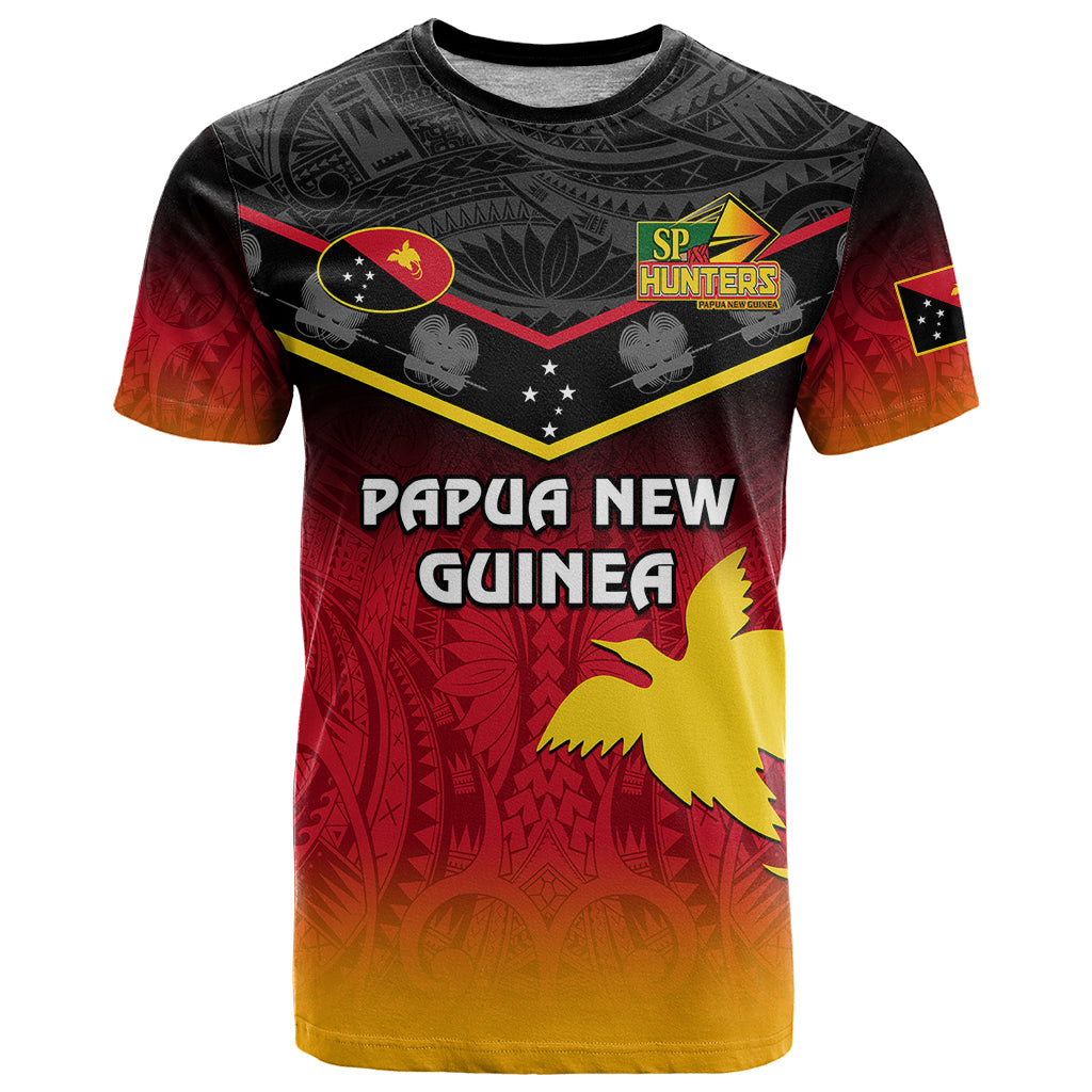 Custom Papua New Guinea Rugby T Shirt PNG Hunters Polynesian Black LT14 Black - Polynesian Pride