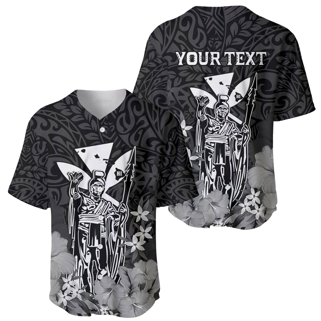 Personalised King Kamehameha Day Hawaii Baseball Jersey Polynesia Tribal Kanaka And Hibiscus Black LT14 - Polynesian Pride