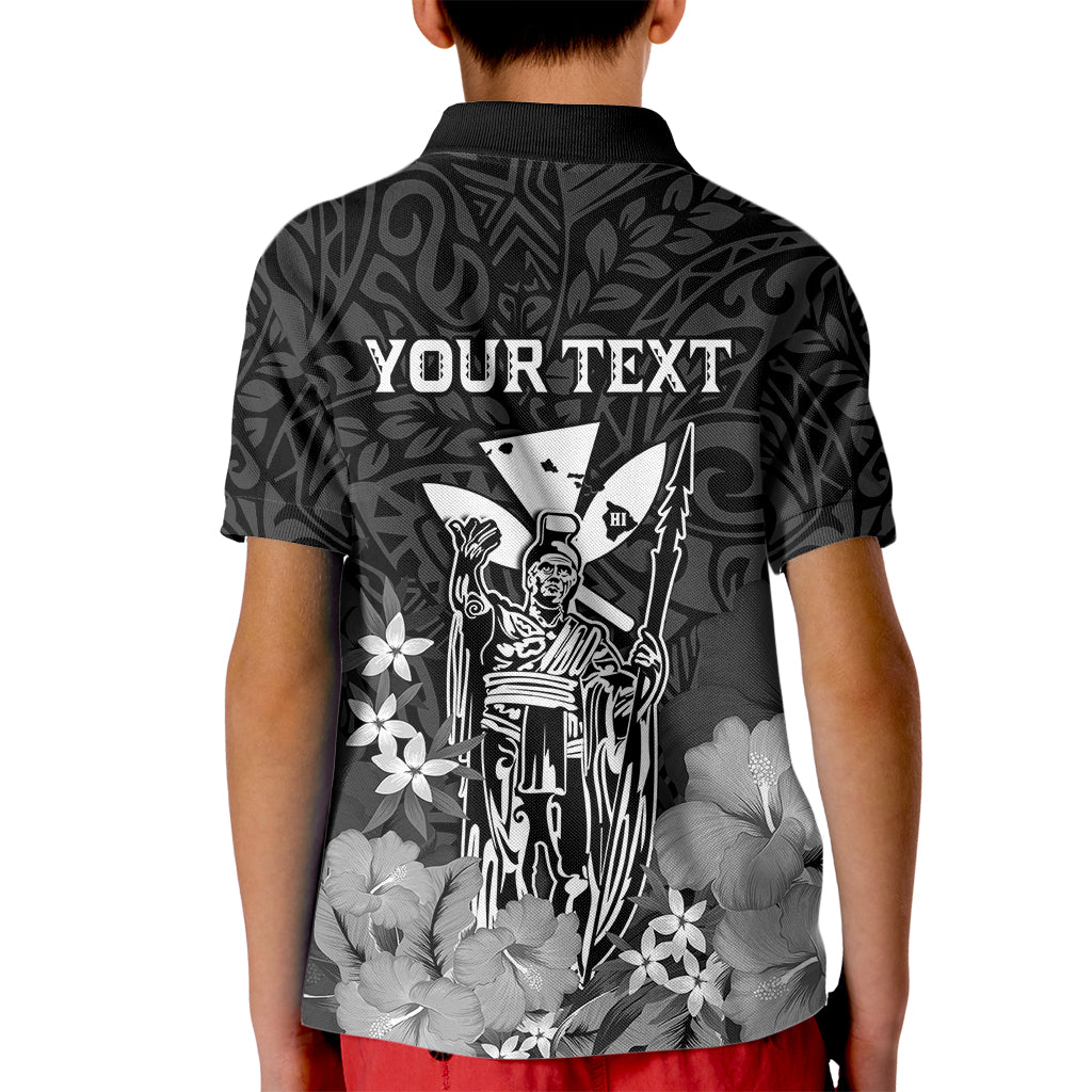 Personalised King Kamehameha Day Hawaii Kid Polo Shirt Polynesia Tribal Kanaka And Hibiscus Black LT14 - Polynesian Pride