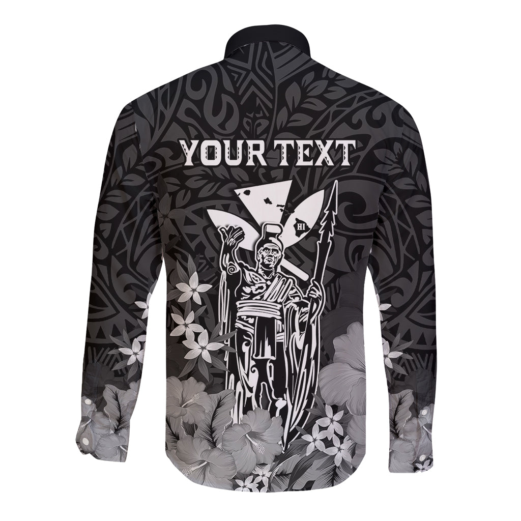 Personalised King Kamehameha Day Hawaii Long Sleeve Button Shirt Polynesia Tribal Kanaka And Hibiscus Black LT14 - Polynesian Pride