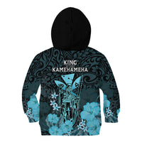 Polynesian Pride King Kamehameha Day Hawaii Kid Hoodie Polynesia Tribal Kanaka And Hibiscus Turquoise LT14 - Polynesian Pride