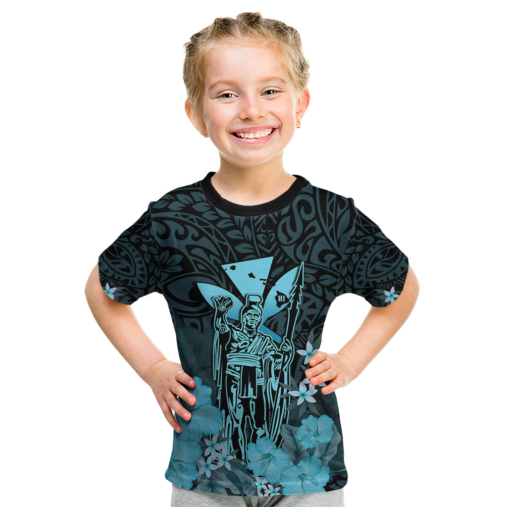 Polynesian Pride King Kamehameha Day Hawaii Kid T Shirt Polynesia Tribal Kanaka And Hibiscus Turquoise LT14 Turquoise - Polynesian Pride