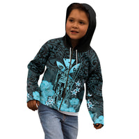 Personalised King Kamehameha Day Hawaii Kid Hoodie Polynesia Tribal Kanaka And Hibiscus Turquoise LT14 - Polynesian Pride