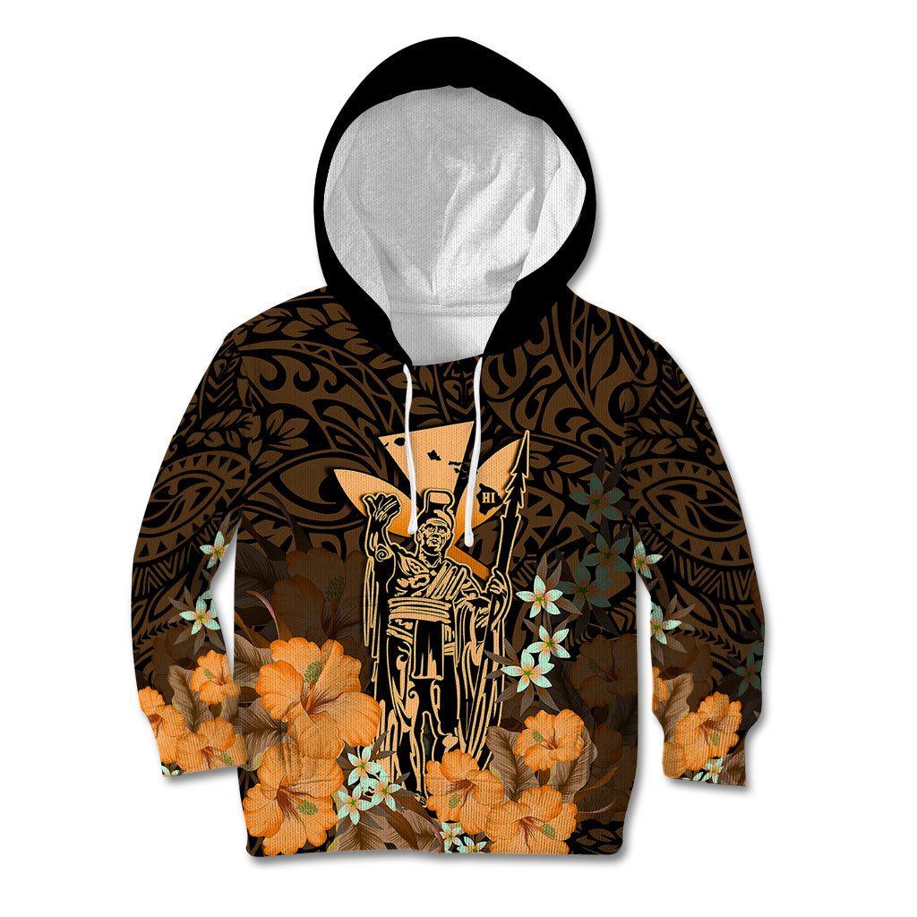Polynesian Pride King Kamehameha Day Hawaii Kid Hoodie Polynesia Tribal Kanaka And Hibiscus Gold LT14 Hoodie Gold - Polynesian Pride