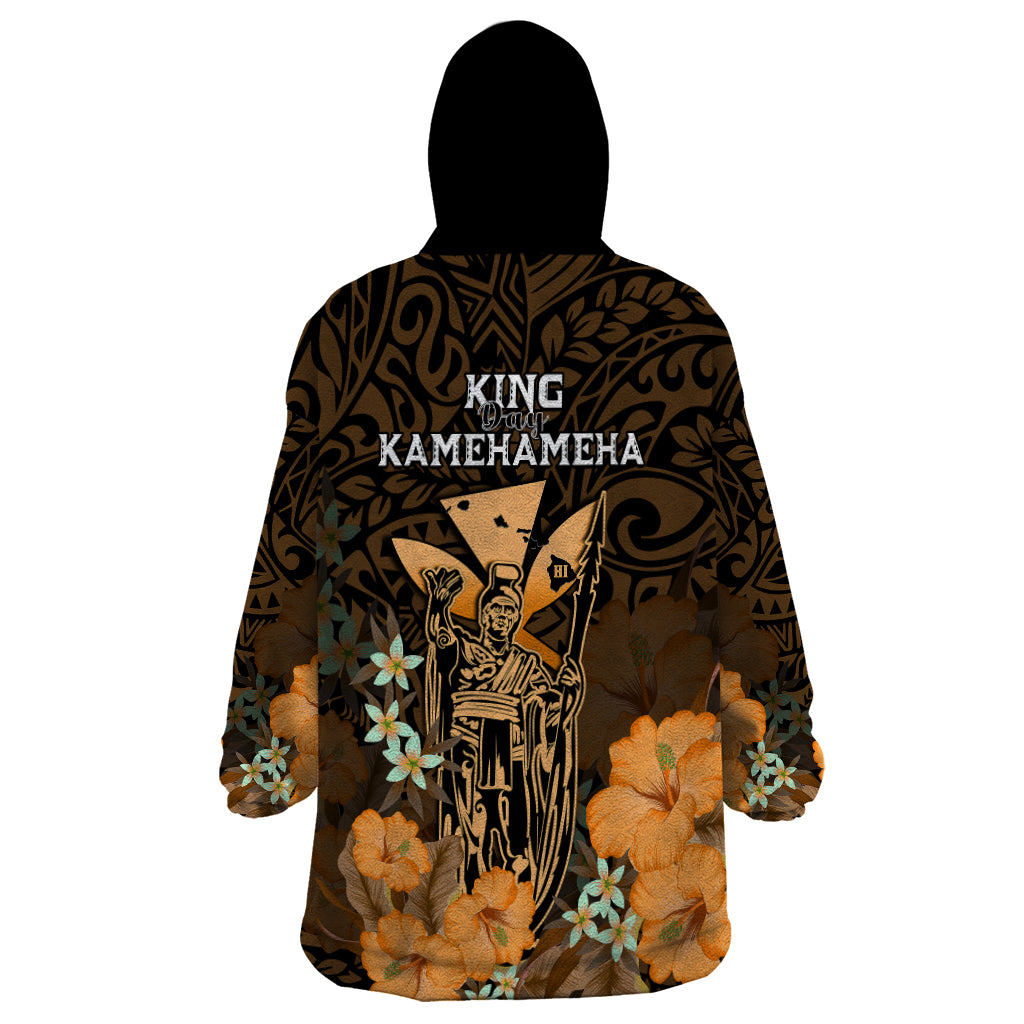Polynesian Pride King Kamehameha Day Hawaii Wearable Blanket Hoodie Polynesia Tribal Kanaka And Hibiscus Gold LT14 - Polynesian Pride