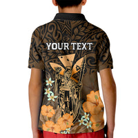 Personalised King Kamehameha Day Hawaii Kid Polo Shirt Polynesia Tribal Kanaka And Hibiscus Gold LT14 - Polynesian Pride