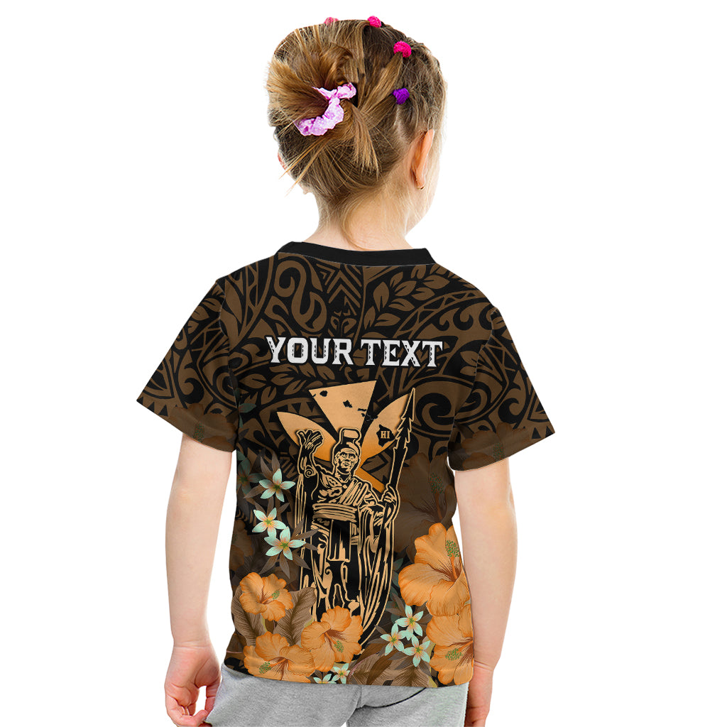 Personalised King Kamehameha Day Hawaii Kid T Shirt Polynesia Tribal Kanaka And Hibiscus Gold LT14 - Polynesian Pride