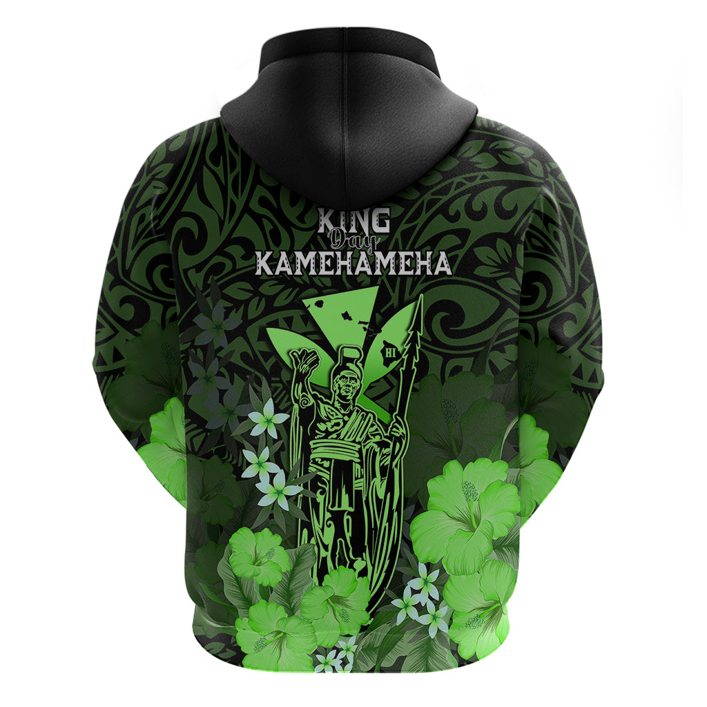 Polynesian Pride King Kamehameha Day Hawaii Hoodie Polynesia Tribal Kanaka and Hibiscus Green LT14 - Polynesian Pride