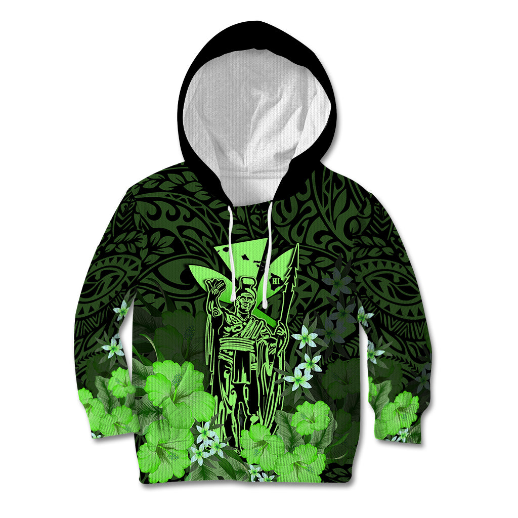 Polynesian Pride King Kamehameha Day Hawaii Kid Hoodie Polynesia Tribal Kanaka And Hibiscus Green LT14 Hoodie Green - Polynesian Pride