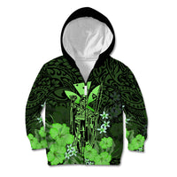 Polynesian Pride King Kamehameha Day Hawaii Kid Hoodie Polynesia Tribal Kanaka And Hibiscus Green LT14 Zip Hoodie Green - Polynesian Pride