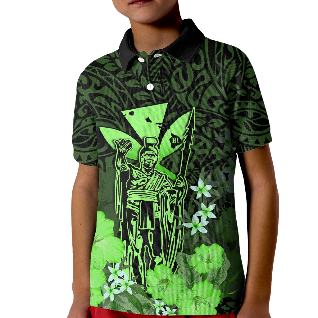 Polynesian Pride King Kamehameha Day Hawaii Kid Polo Shirt Polynesia Tribal Kanaka And Hibiscus Green LT14 Kid Green - Polynesian Pride