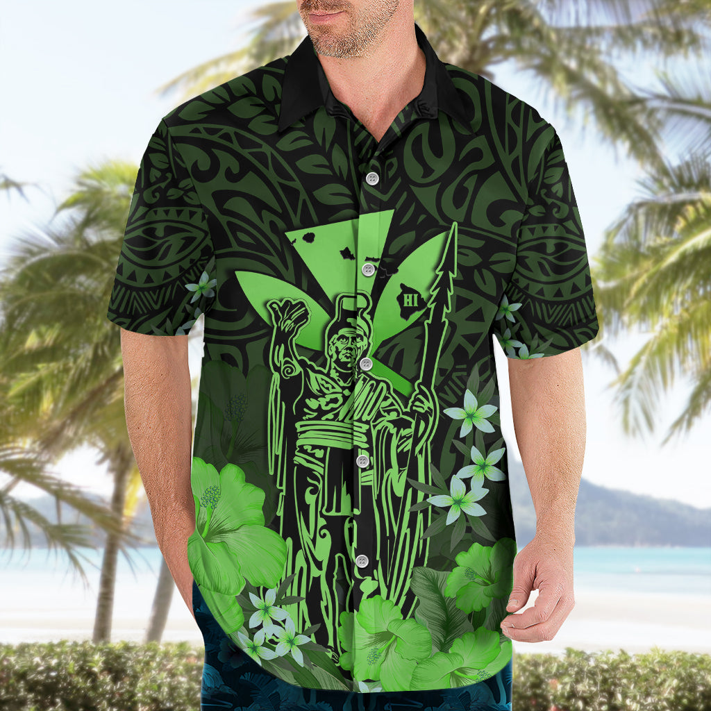 Personalised King Kamehameha Day Hawaii Hawaiian Shirt Polynesia Tribal Kanaka And Hibiscus Green LT14 - Polynesian Pride