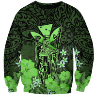 Personalised King Kamehameha Day Hawaii Sweatshirt Polynesia Tribal Kanaka And Hibiscus Green LT14 Unisex Green - Polynesian Pride