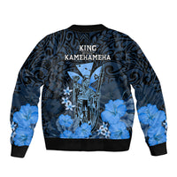 Polynesian Pride King Kamehameha Day Hawaii Bomber Jacket Polynesia Tribal Kanaka And Hibiscus Blue LT14 - Polynesian Pride