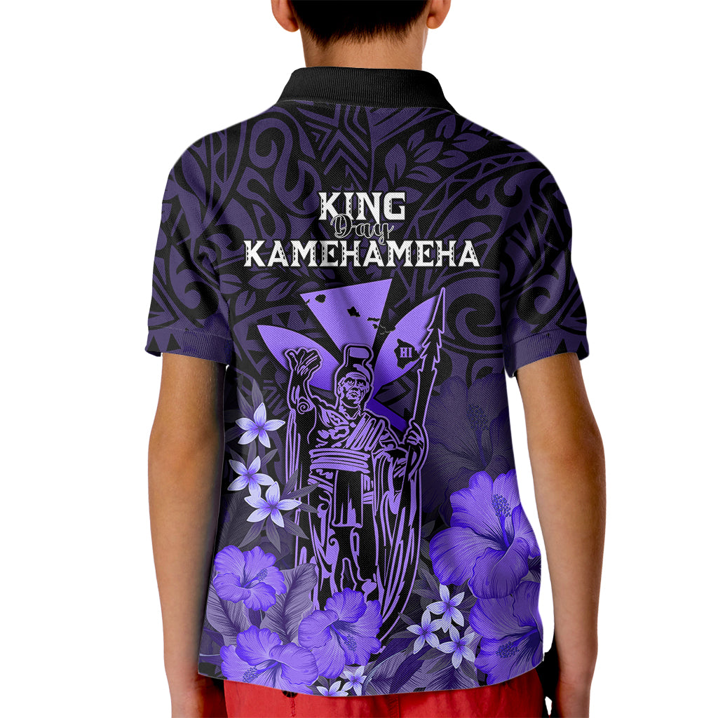 Polynesian Pride King Kamehameha Day Hawaii Kid Polo Shirt Polynesia Tribal Kanaka And Hibiscus Purple LT14 - Polynesian Pride