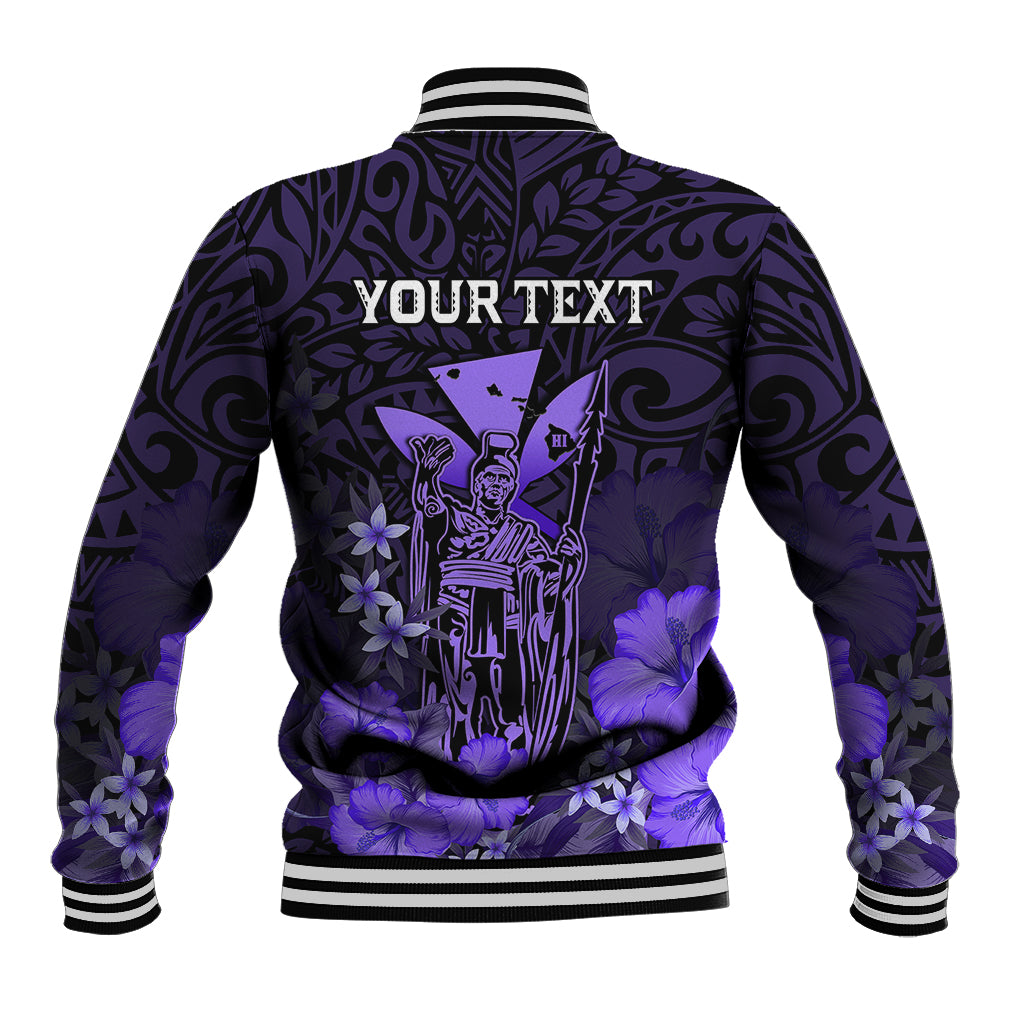 Personalised King Kamehameha Day Hawaii Baseball Jacket Polynesia Tribal Kanaka And Hibiscus Purple LT14 - Polynesian Pride