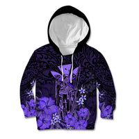 Personalised King Kamehameha Day Hawaii Kid Hoodie Polynesia Tribal Kanaka And Hibiscus Purple LT14 Hoodie Purple - Polynesian Pride
