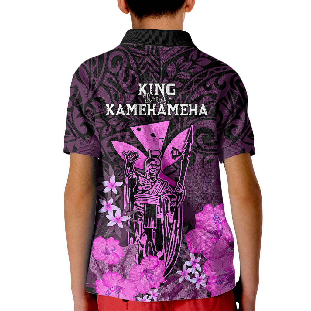 Polynesian Pride King Kamehameha Day Hawaii Kid Polo Shirt Polynesia Tribal Kanaka And Hibiscus Pink LT14 - Polynesian Pride