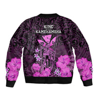 Polynesian Pride King Kamehameha Day Hawaii Sleeve Zip Bomber Jacket Polynesia Tribal Kanaka And Hibiscus Pink LT14 - Polynesian Pride