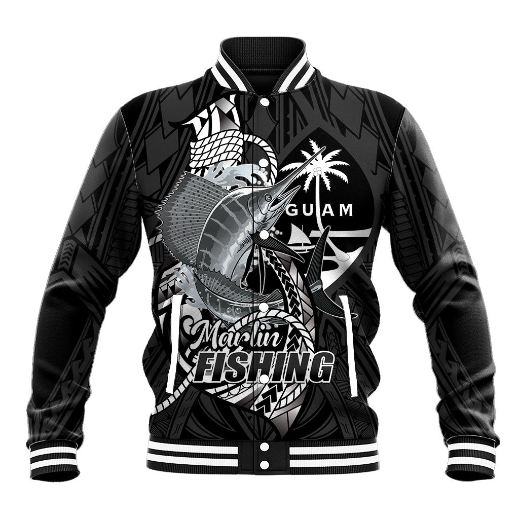 Guam Blue Marlin Fishing Baseball Jacket Guahan Fish Hook Tattoo Black Version