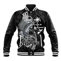 Guam Blue Marlin Fishing Baseball Jacket Guahan Fish Hook Tattoo Black Version