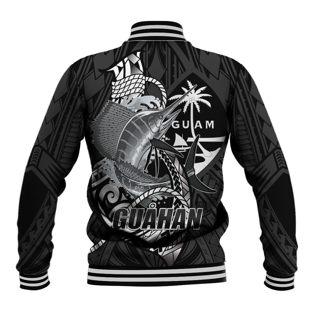 Guam Blue Marlin Fishing Baseball Jacket Guahan Fish Hook Tattoo Black Version