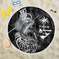 Guam Blue Marlin Fishing Beach Blanket Guahan Fish Hook Tattoo Black Version