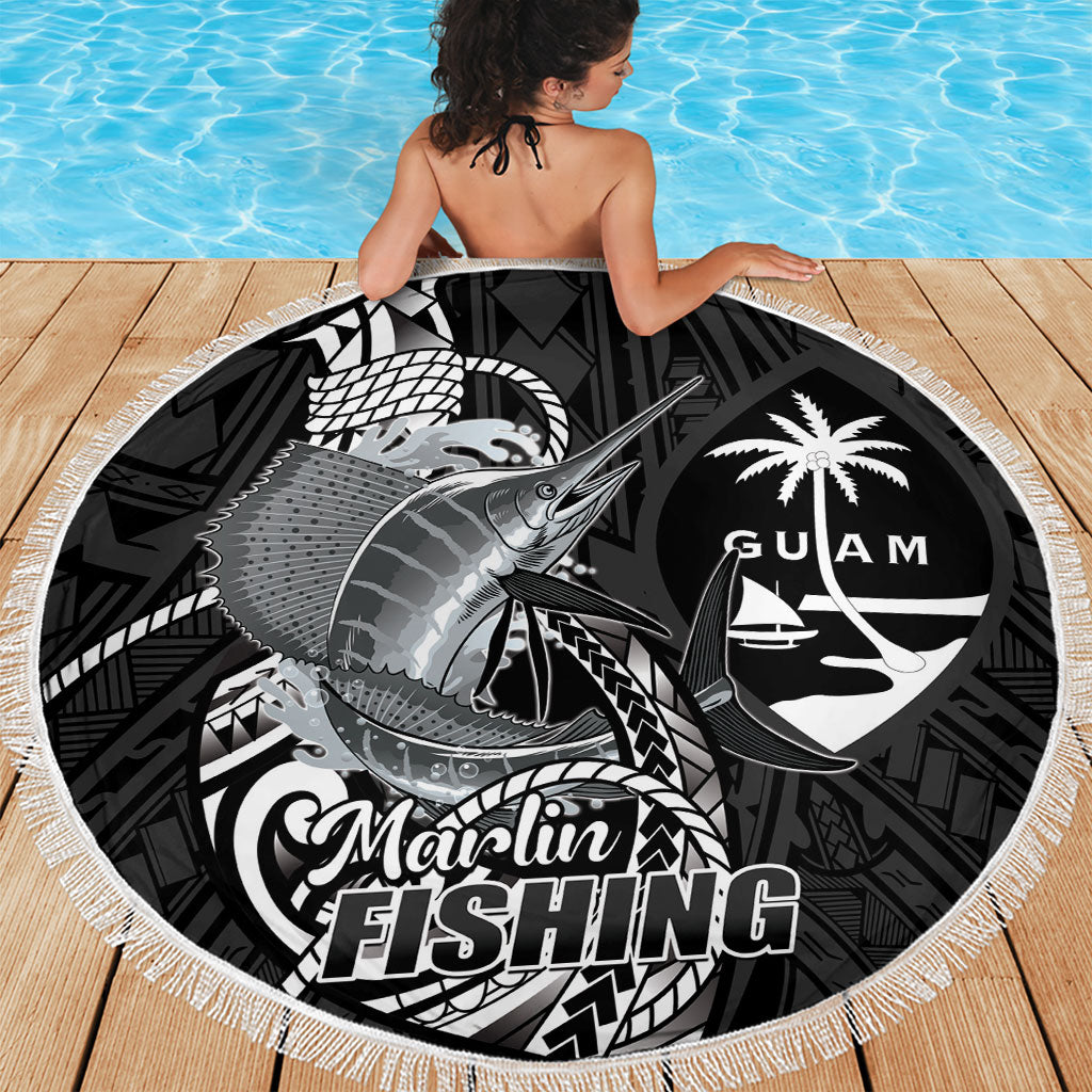 Guam Blue Marlin Fishing Beach Blanket Guahan Fish Hook Tattoo Black Version
