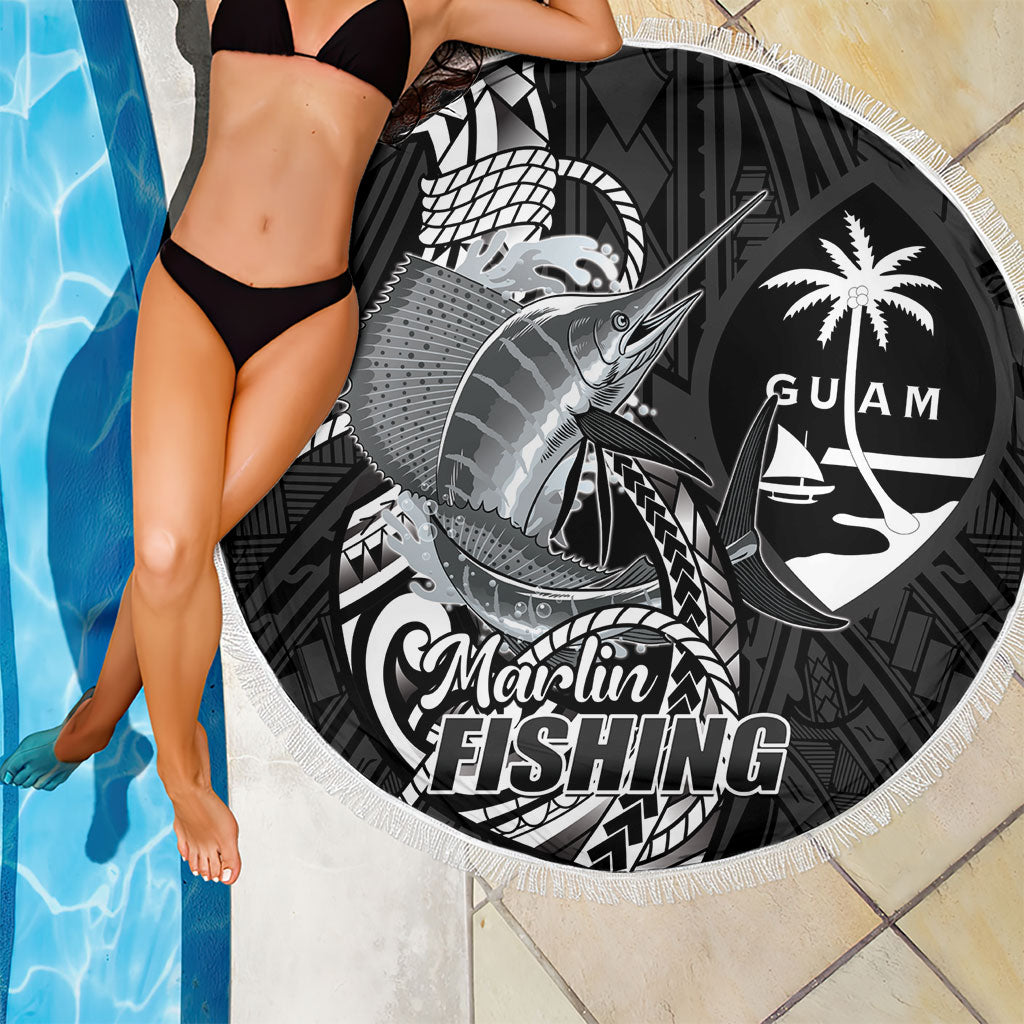 Guam Blue Marlin Fishing Beach Blanket Guahan Fish Hook Tattoo Black Version