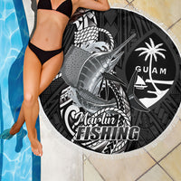 Guam Blue Marlin Fishing Beach Blanket Guahan Fish Hook Tattoo Black Version