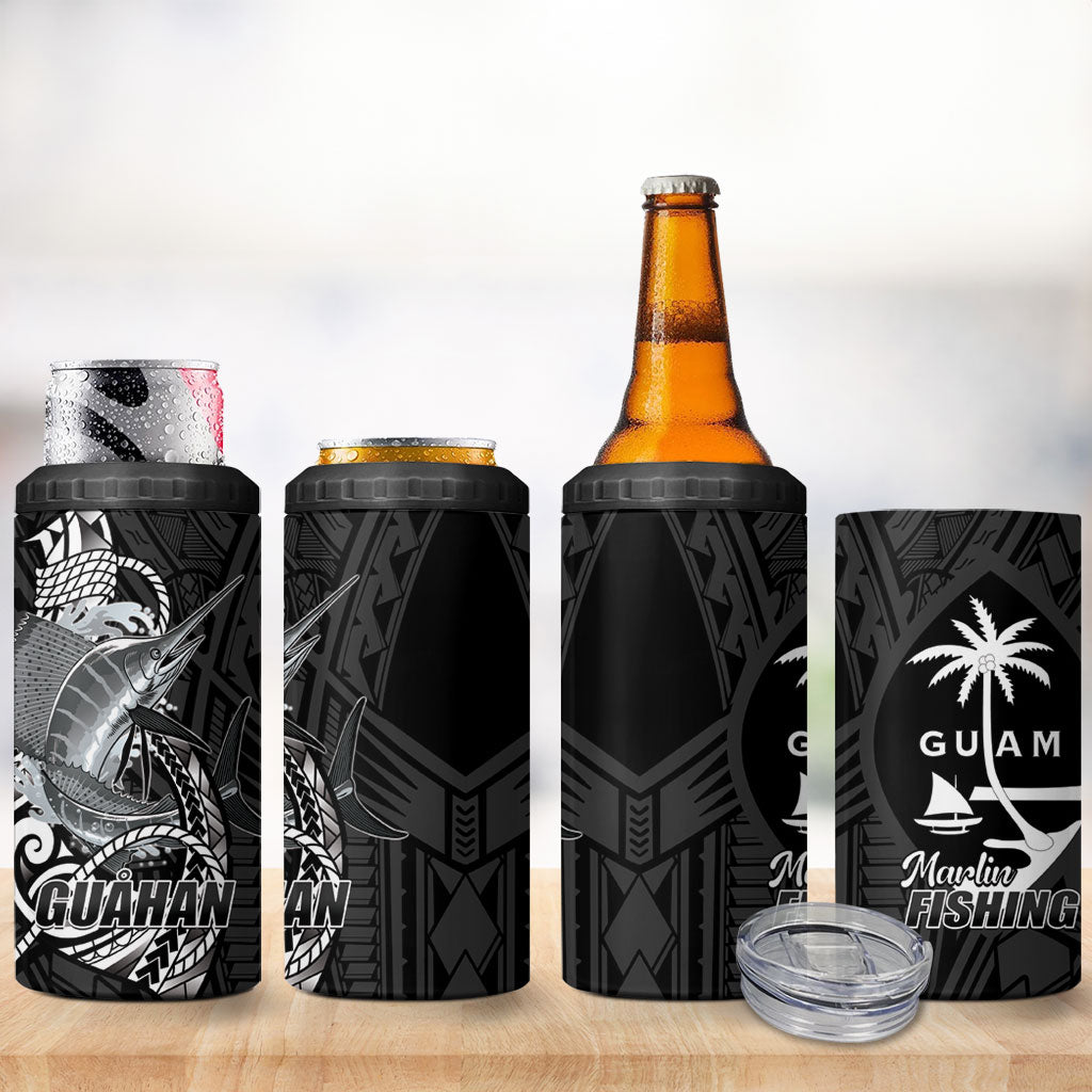 Guam Blue Marlin Fishing 4 in 1 Can Cooler Tumbler Guahan Fish Hook Tattoo Black Version LT14 - Polynesian Pride