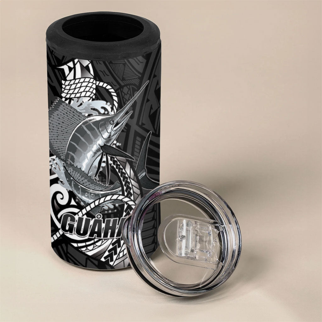 Guam Blue Marlin Fishing 4 in 1 Can Cooler Tumbler Guahan Fish Hook Tattoo Black Version LT14 - Polynesian Pride