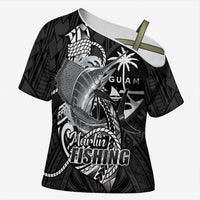 Guam Blue Marlin Fishing Cross Shoulder Shirt Guahan Fish Hook Tattoo Black Version