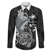 Guam Blue Marlin Fishing Family Matching Short Sleeve Bodycon Dress and Hawaiian Shirt Guahan Fish Hook Tattoo Black Version LT14 Dad's Shirt - Long Sleeve Black - Polynesian Pride