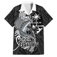 Guam Blue Marlin Fishing Family Matching Summer Maxi Dress and Hawaiian Shirt Guahan Fish Hook Tattoo Black Version