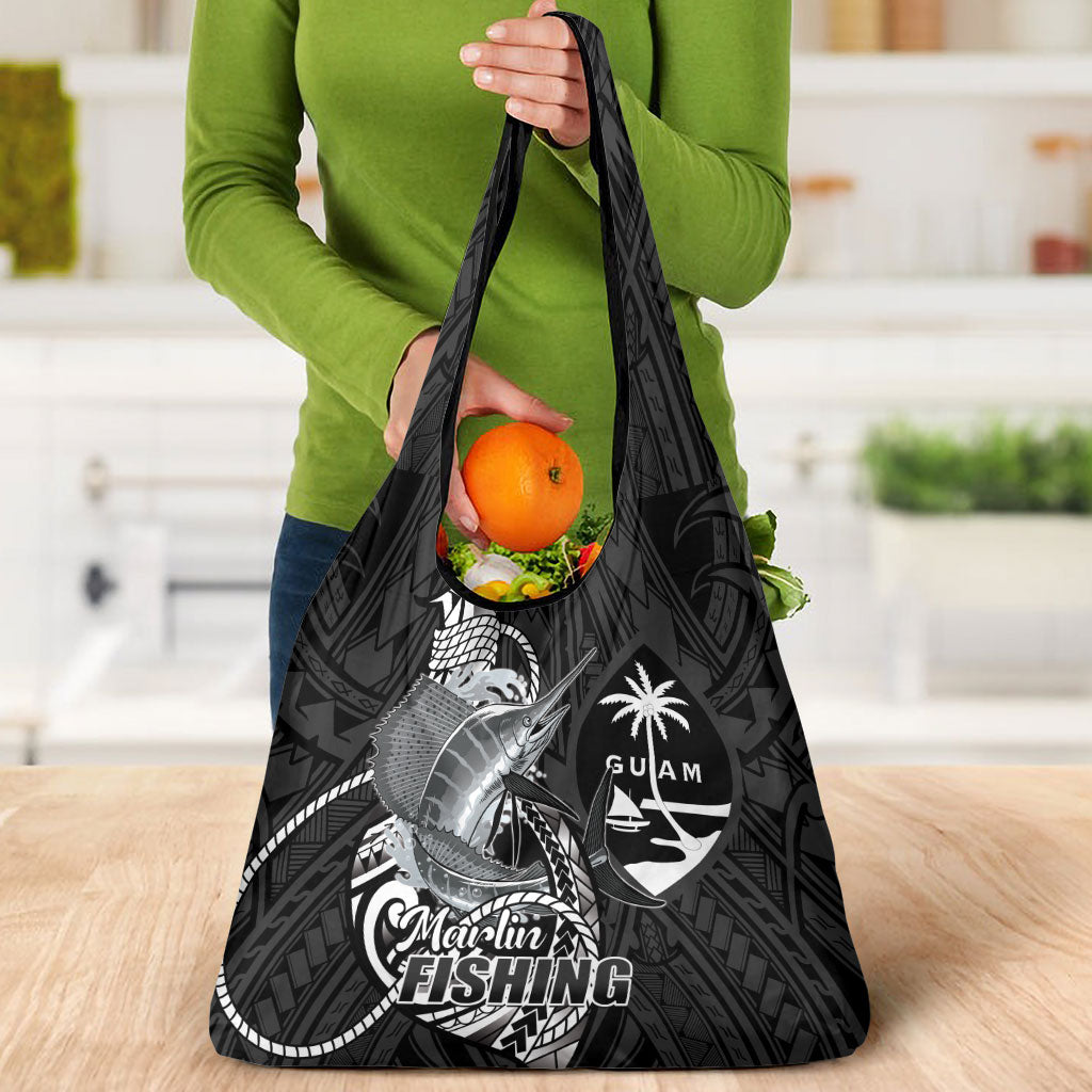 Guam Blue Marlin Fishing Grocery Bag Guahan Fish Hook Tattoo Black Version