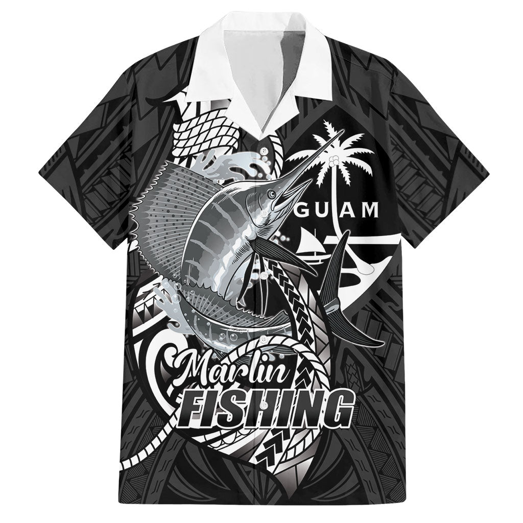 Guam Blue Marlin Fishing Hawaiian Shirt Guahan Fish Hook Tattoo Black Version LT14 Black - Polynesian Pride