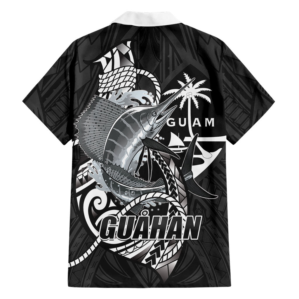 Guam Blue Marlin Fishing Hawaiian Shirt Guahan Fish Hook Tattoo Black Version LT14 - Polynesian Pride
