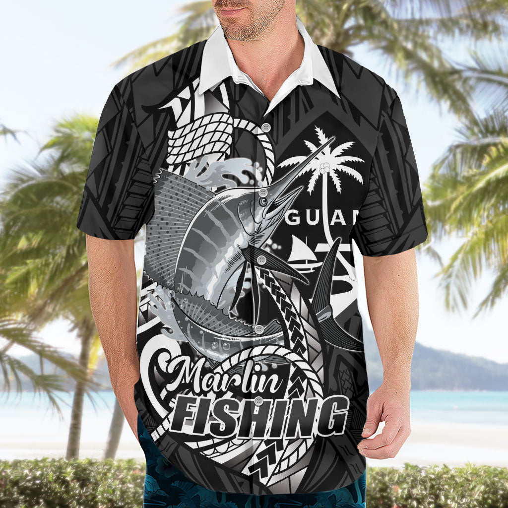 Guam Blue Marlin Fishing Hawaiian Shirt Guahan Fish Hook Tattoo Black Version LT14 - Polynesian Pride