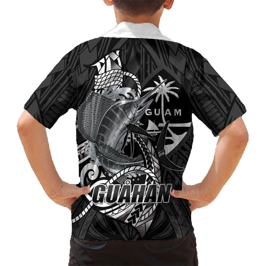 Guam Blue Marlin Fishing Hawaiian Shirt Guahan Fish Hook Tattoo Black Version LT14 - Polynesian Pride