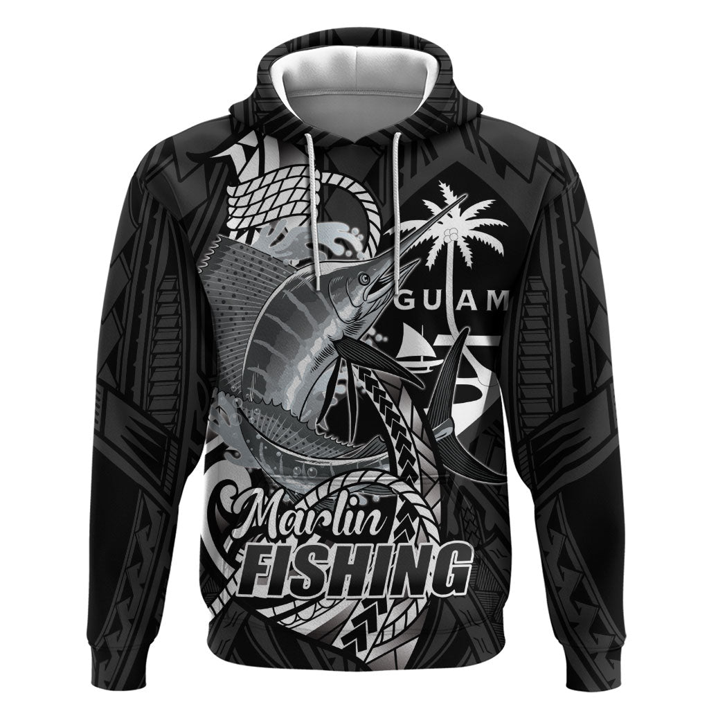 Guam Blue Marlin Fishing Hoodie Guahan Fish Hook Tattoo Black Version LT14 Pullover Hoodie Black - Polynesian Pride