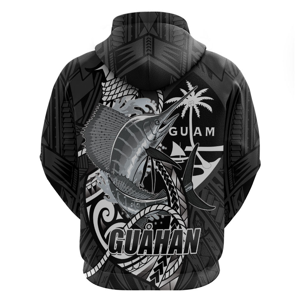 Guam Blue Marlin Fishing Hoodie Guahan Fish Hook Tattoo Black Version LT14 - Polynesian Pride