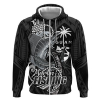 Guam Blue Marlin Fishing Hoodie Guahan Fish Hook Tattoo Black Version LT14 Zip Hoodie Black - Polynesian Pride