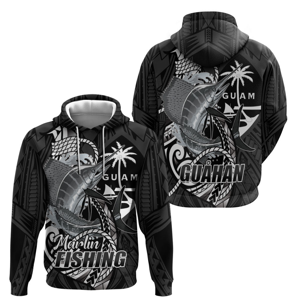 Guam Blue Marlin Fishing Hoodie Guahan Fish Hook Tattoo Black Version LT14 - Polynesian Pride