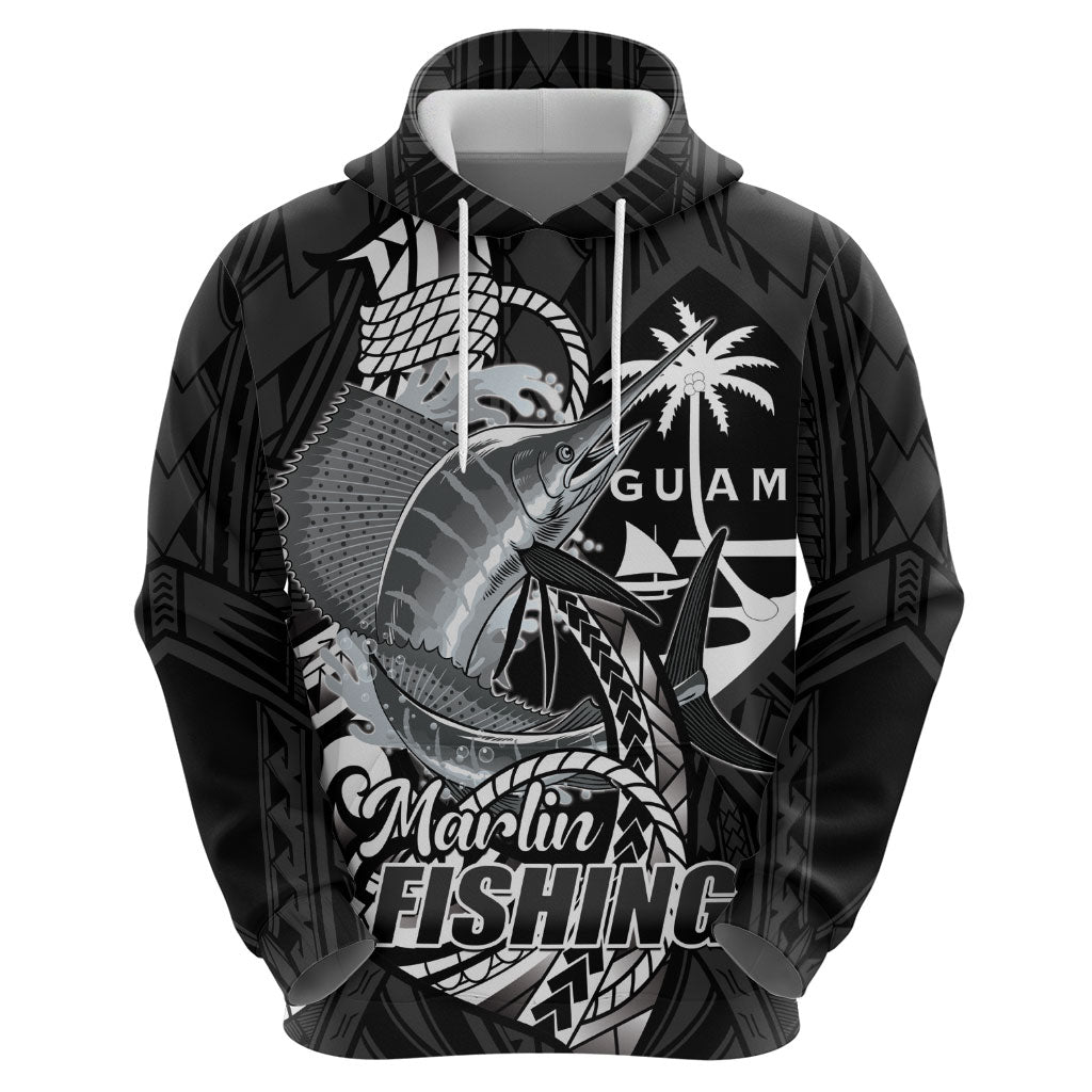 Guam Blue Marlin Fishing Hoodie Guahan Fish Hook Tattoo Black Version LT14 - Polynesian Pride