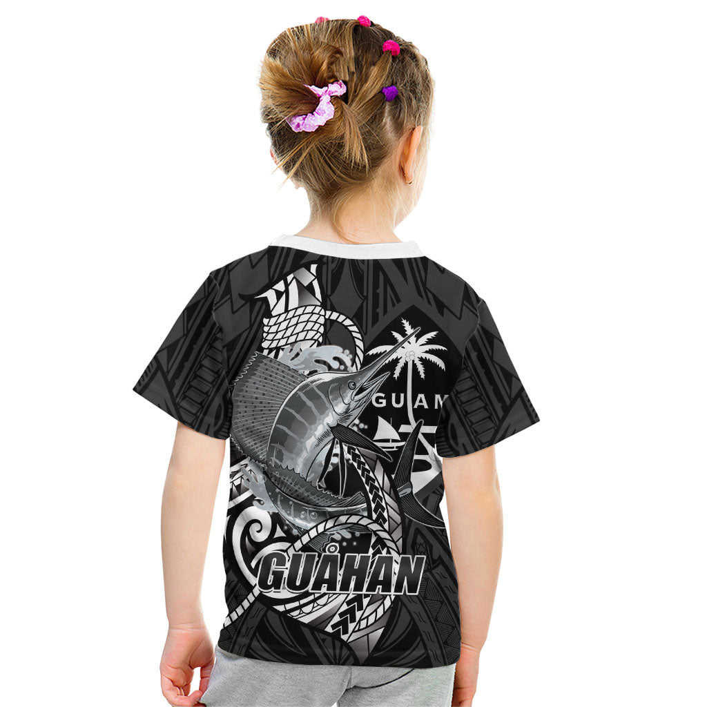 Guam Blue Marlin Fishing Kid T Shirt Guahan Fish Hook Tattoo Black Version