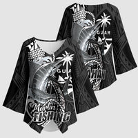 Guam Blue Marlin Fishing Kimono Sleeve Blouse Guahan Fish Hook Tattoo Black Version